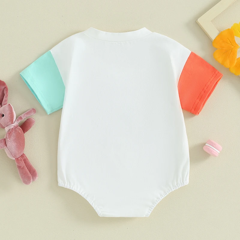 

Infant Baby Girl Easter Jumpsuit Letter Bunny Ear Egg Print Round Neck Short Sleeve T-Shirt Outfit Romper