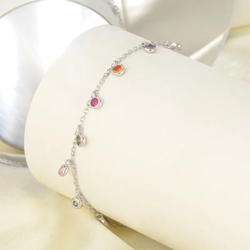 Silver Color Elegant Round Zircon Anklet for Women Light Luxury Summer Boho CZ Beads Chain Foot Chain Party Jewelry Gifts