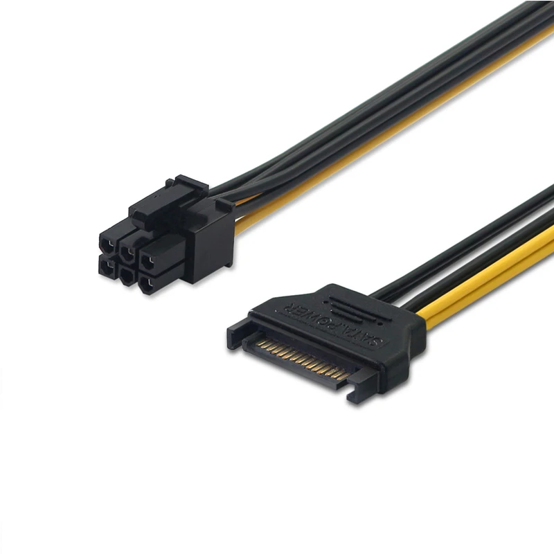 Przeciągające się złącze przewodu kabel zasilający SATA szeregowy konwerter graficzny 15pin do 6 Pin pci-e M/F przewody adaptery 20CM