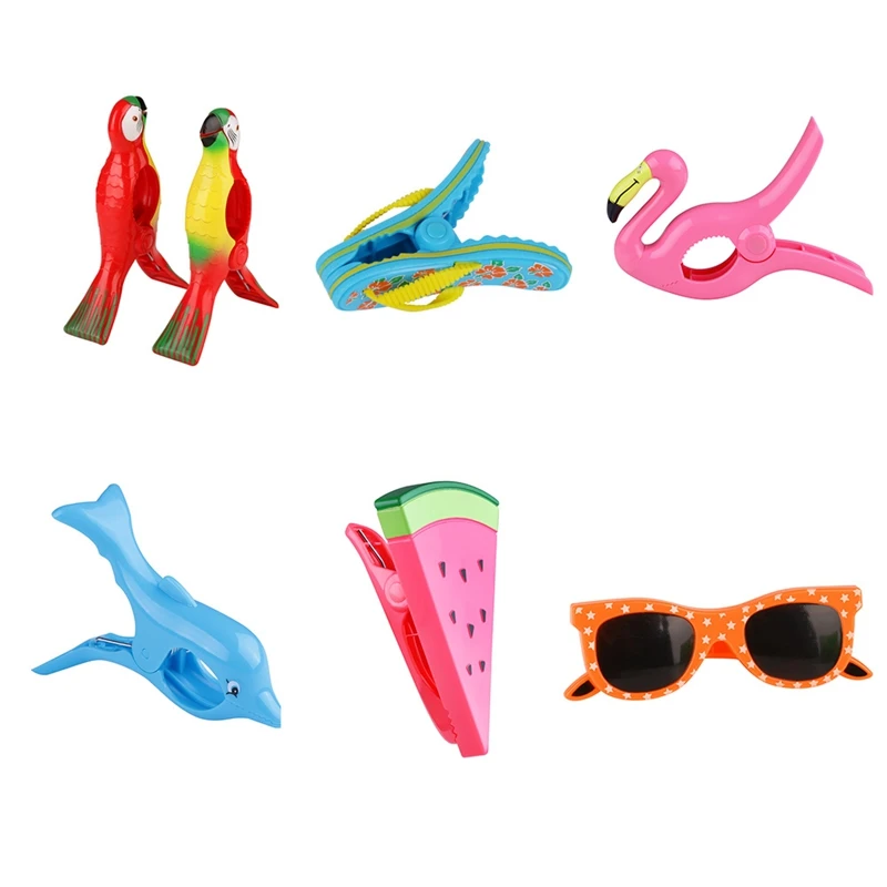 

6 PCS Plastic Beach Towels Clips Clothes Pegs Pins Big Size Drying Racks Retaining Clip For Sunbeds Animal Decorative