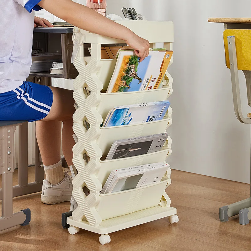 

Small Bookcase Next To The Desk Floor-To-Ceiling Shelf Simple Sewing Trolley Next To The Desk with Wheel Book Storage Can Moved