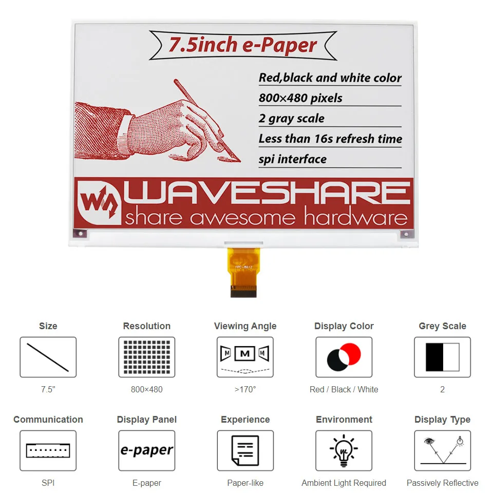 Waveshare  ũ ÷    B,   4, 3, ,   800  480 ػ ũ г, 3  7.5 ġ