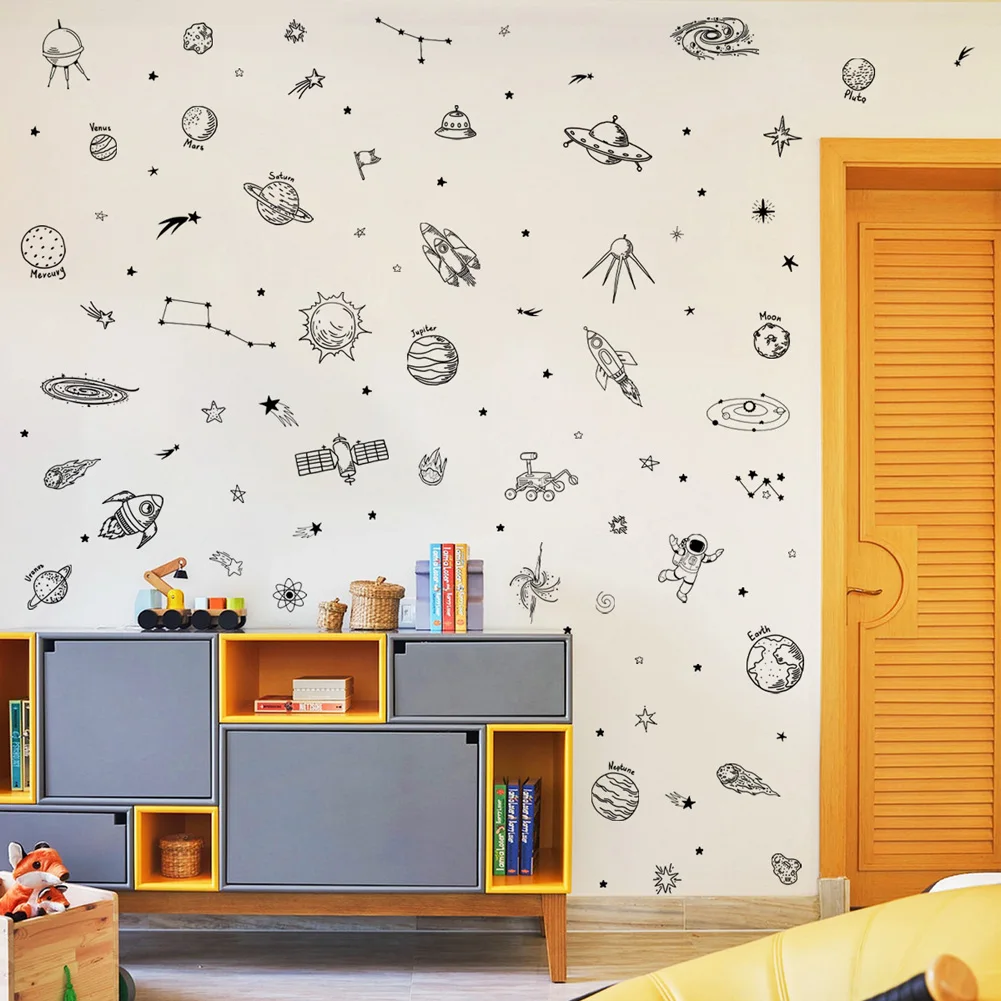 Cartoon Universe Theme Pattern Wall Sticker Bedroom Kids Baby Room Home Decoration Mural Combination Wallpaper Nursery Stickers