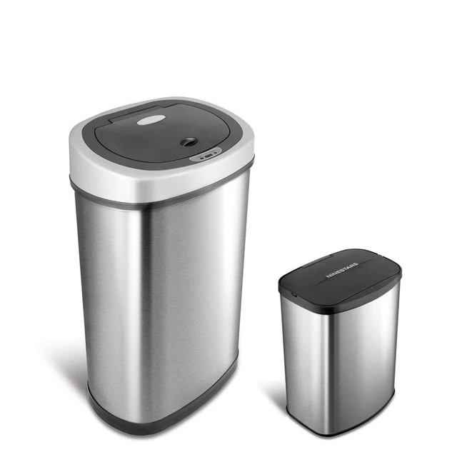 13 Gallon Automatic Trash Can for Kitchen Black Steel Touchless Motion Sensor Bin Soft Close Lid 50L LED Timer Slim Design