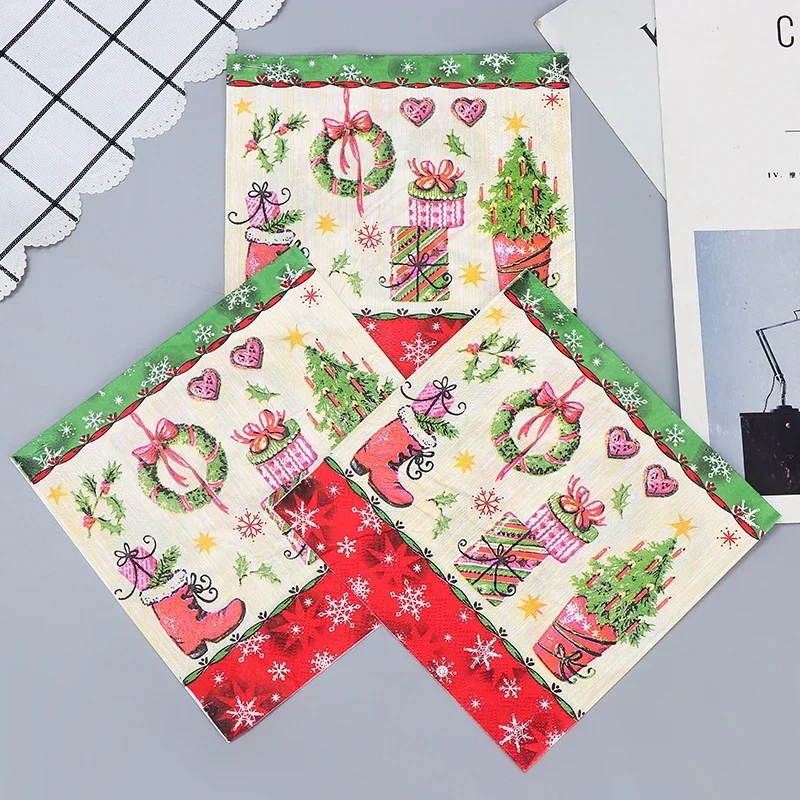 Colourful Printed Christmas Tree Tissue Paper 20pcs/Pac 33*33cm 2Ply Christmas Party Birthday Table Decoration Paper