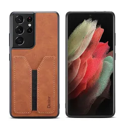 Premium Soft Leather Phone Case with Card Slot Holder for S21 Plus (Brown)