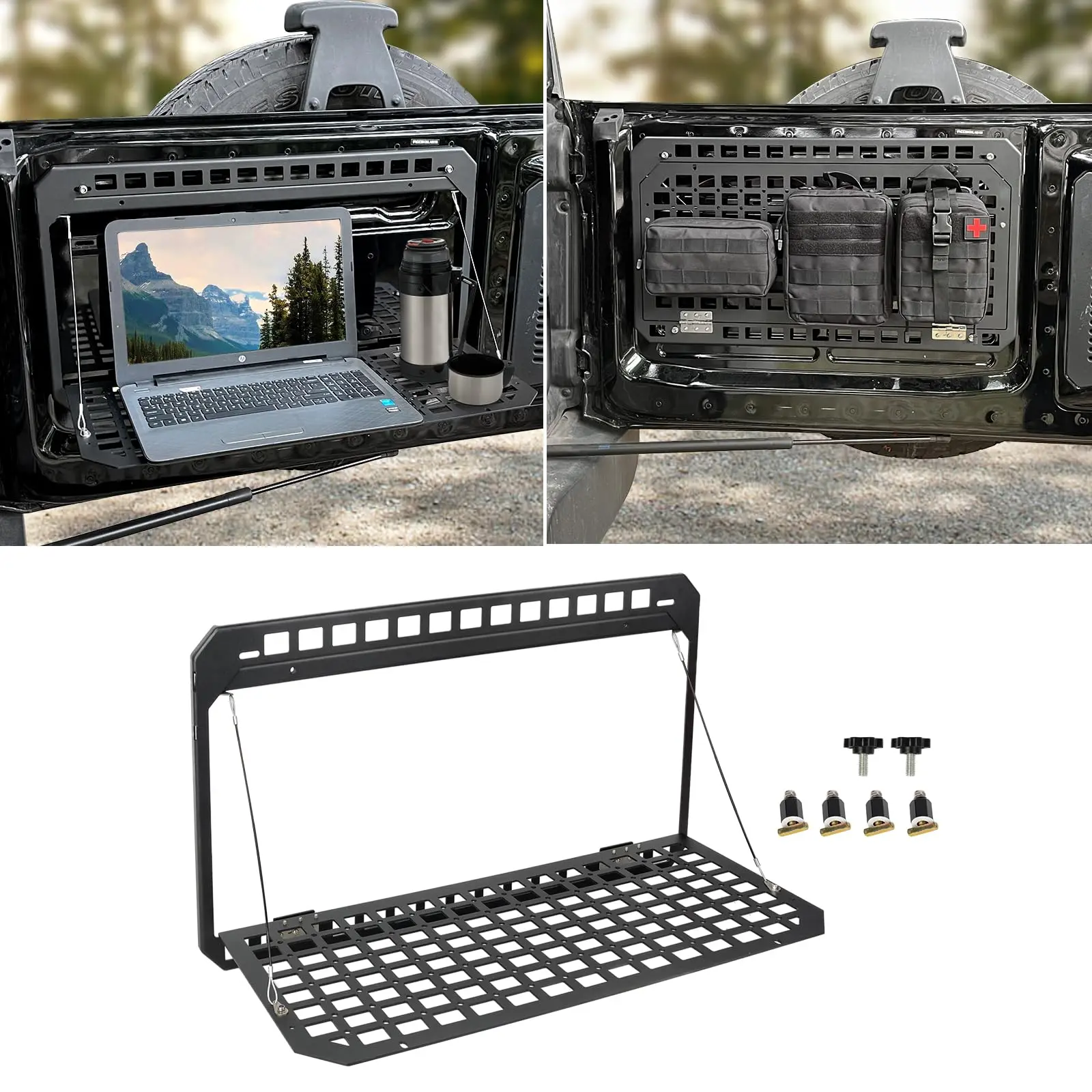 

Foldable Tailgate Rack for Ford Bronco 2/4 Door single layer Tailgate Table Molle Panel Cargo Organizer Shelf Rack Tool Storage