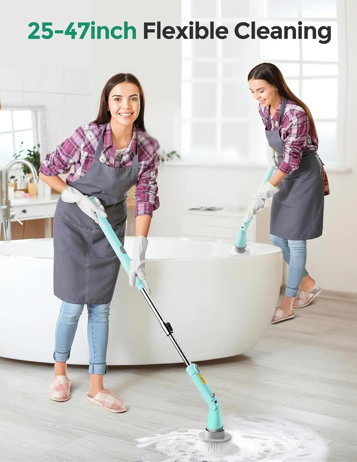Electric Spin Scrubber Kh8, Upgrade Cordless Shower Scrubber 8 Replacement Head, 1.5H Bathroom Dual Speed,