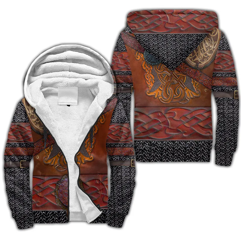 

Fashion Viking Tattoo 3D Printed Mens Winter Thicker Zip Hoodie Unisex Casual Hooded Tracksuit Warm Fleece men's Jacket