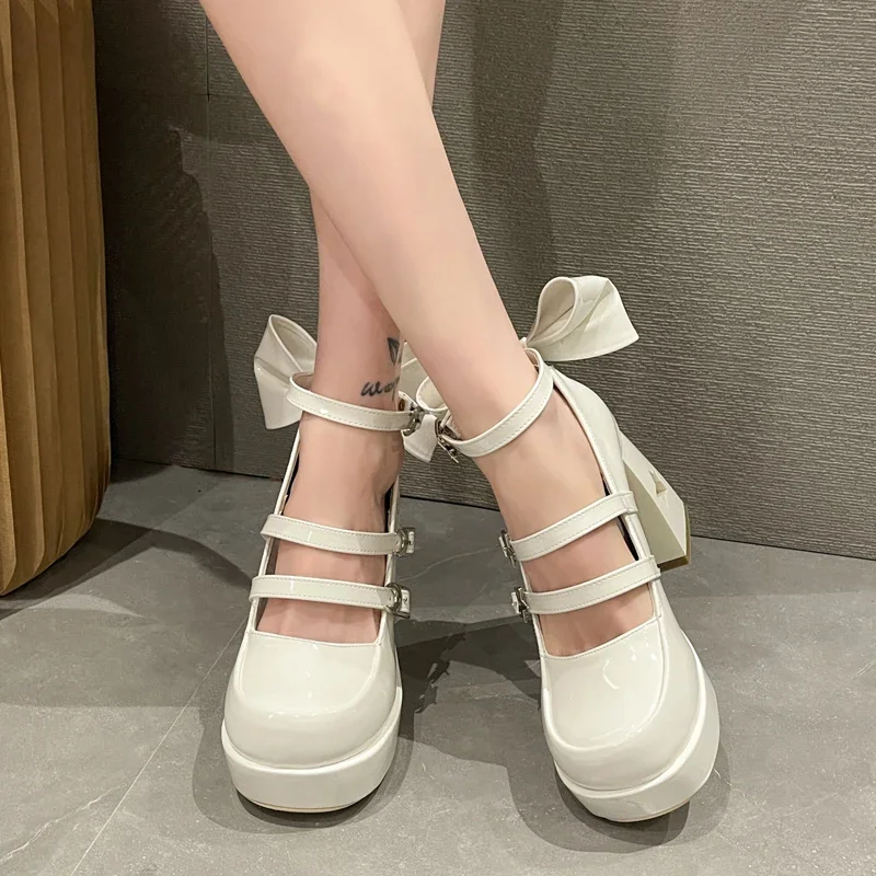 Platform Lolita Shoes Summer Hot 2024 Buckle Strap Platform Heels Pumps Bowknot Kawaii Cute Black Mary Janes Women Heels Pumps 5