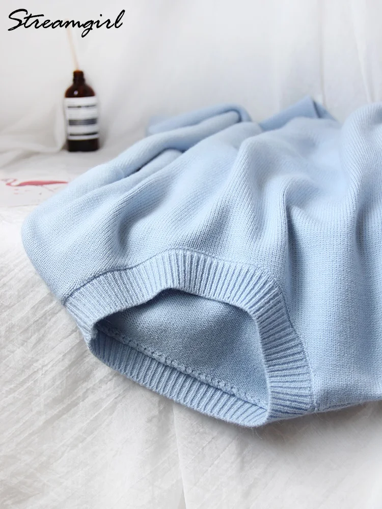 Pulls surdimensionnés bleu clair pour femmes, pull ample blanc tendance, pull décontracté chaud et épais en tricot pour l'automne et l'hiver, pull pour femmes
