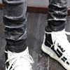 High Street Fashion Men Jeans Retro Black Gray Stretch Skinny Fit Ripped Jeans Men Leather Patched Designer Hip Hop Brand Pants 4