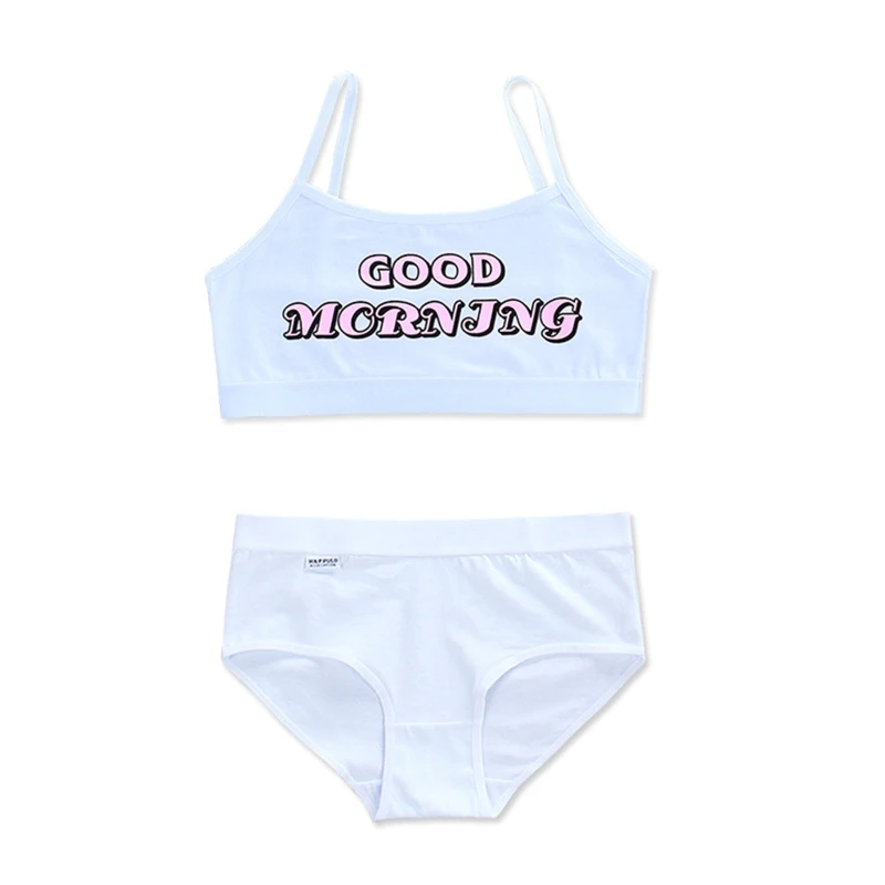 Teen Young Girls Sports Underwear Set Cute Good Morning Letters Print No  Padded Cami Training Bra and Hipster Panties - AliExpress