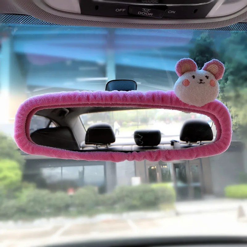 Adorable elf Car Rearview Mirror Cover Cute Creative Korean Character Mirror Cartoon Reversing Decoration Female