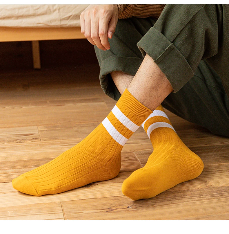 10 Paar lässige Herren-Socken bis zur Mitte der Wade, ganzjährig gestreifte, vielseitige Business-Socken in verschiedenen Farben, atmungsaktiv, geruchsabweisend, bequeme Socken – Detail 7
