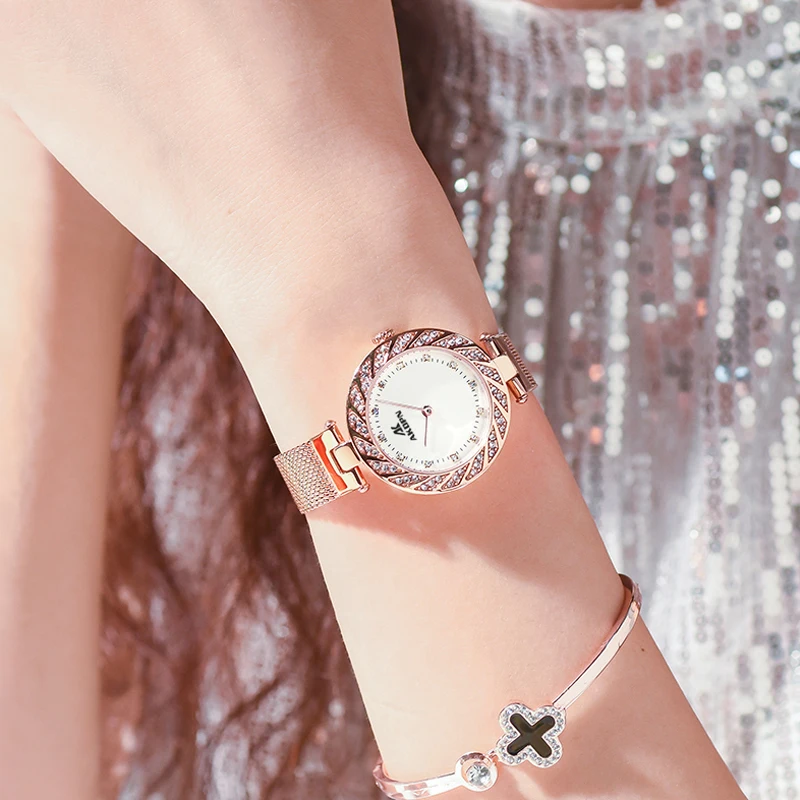 Elegant Women's Luxury Stainless Steel Quartz Watch with Mesh Band and Small Dial - Waterproof