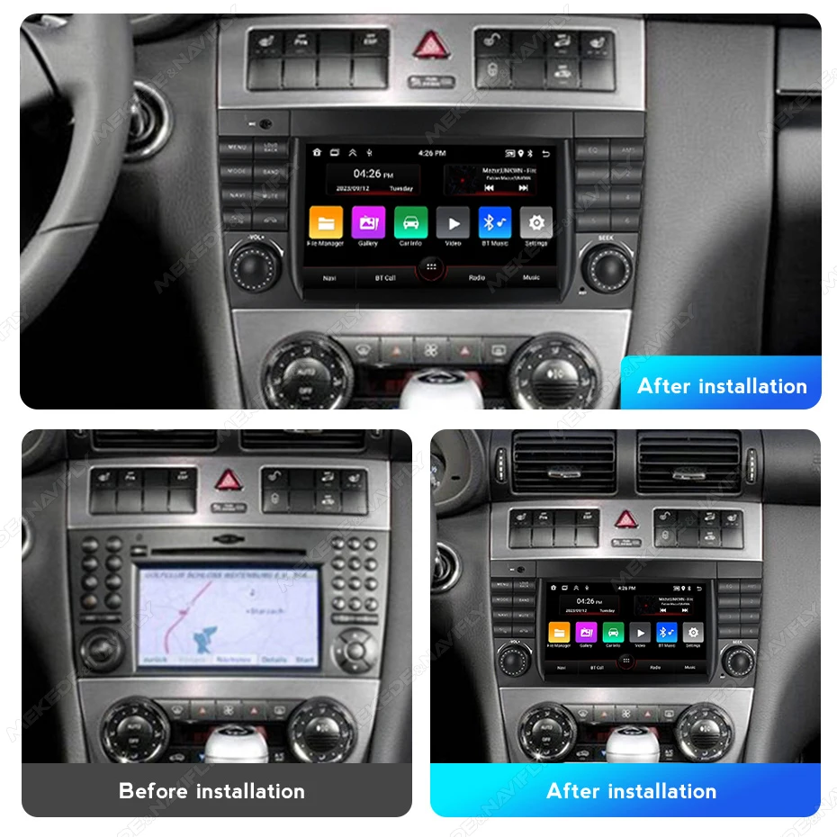 메르세데스 벤츠 C 클래스 W203 C200 C230 C240 ??C320 C350 2005-2009에 적합한 carplay + auto BT GPS가 장착 된 안드로이드 13 7 인치 차량용 라디오