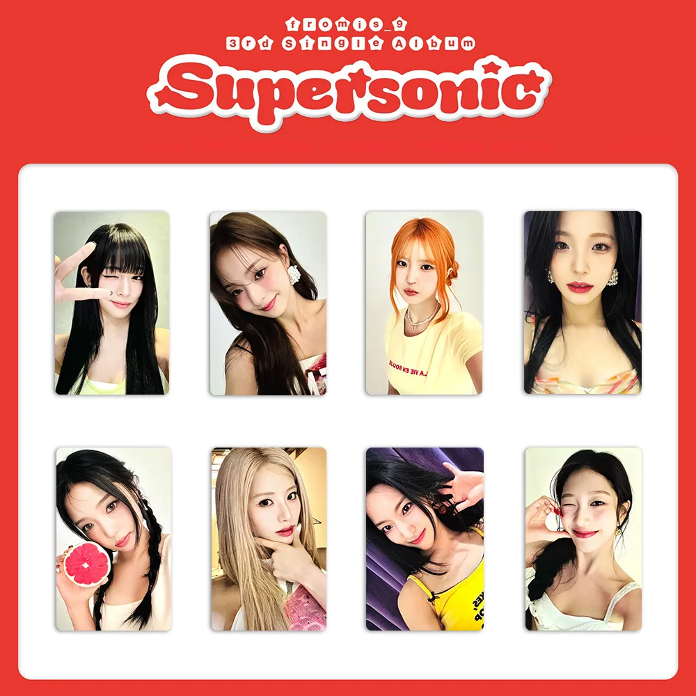 thumbnail image 1 of Juego de 8 tarjetas fotográficas para selfies del álbum Supersonic de KPOP fromis_9, Jiheon Seoyeon Nagyung Jiwon, postales de dos caras, tarjetas Lomo, regalos para fanáticos, 1 of 5