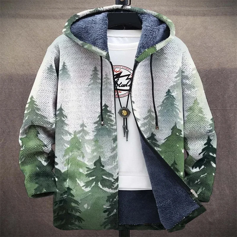 Autumn and winter fashion retro graffiti new men's fleece lined hoodie warm parka daily zipper sports casual jacket fleece lined casual retro women in plush jeans pants y2k autumn winter high end slim fit look straight leg cigarette pants women