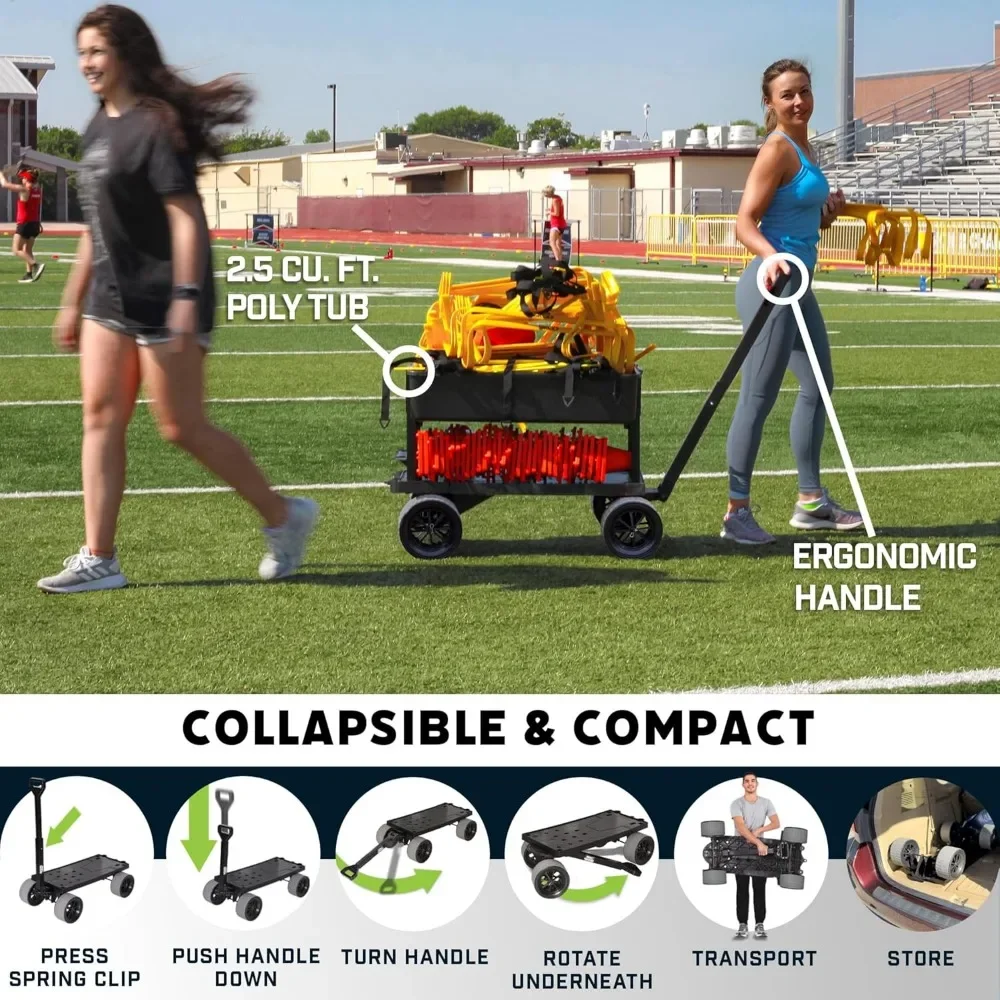 Garden Carts Cart Collapsible Outdoor Utility Wagon-Heavy-Duty Moving Dolly 250 Lb Capacity-Black 2.5 Cu.ft Poly Tub Home