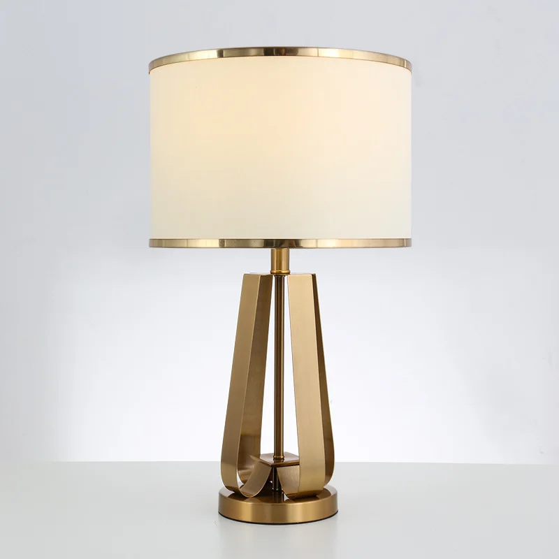 

Simple Golden Metal Design Living Room Table Lamp Creative White Cloth Cover LED E27 Lighting Bedroom Decoration Iron Desk