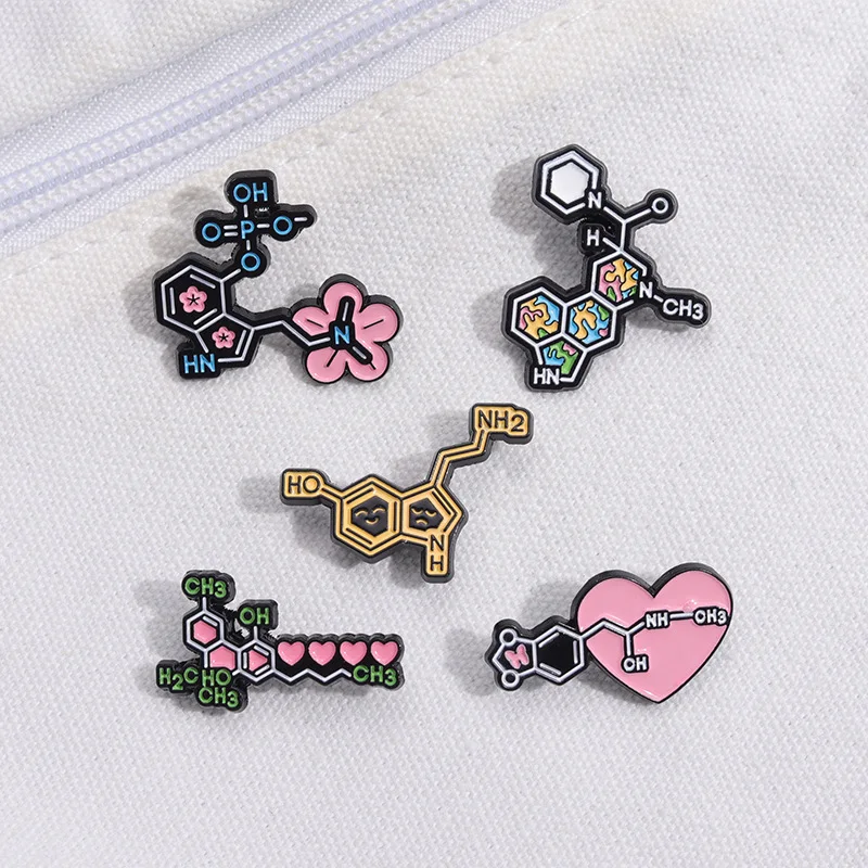 Kreative chemische Metallbrosche, molekulare Blume, Reagenzglas, Dopamin, Katze, Hund, Wissenschaft, Spritze, Chemie, Forschung, Abzeichen, Pins, Schmuck – Detail 5