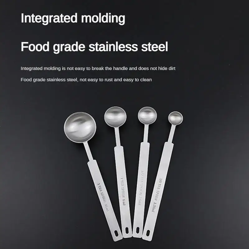 Kitchen Measuring Spoon Set 2.5/3.75/5/7.5/10ML Long Handle Stainless Steel Thicken Blending Coffee Powdered Milk Tablespoon