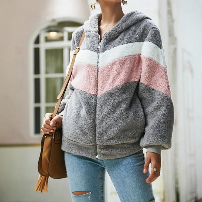 Woman Fur Coat Hooded Loose Thick Warm Coat Hoodies Women 2023 Autumn and Winter Casual Fashion Long-sleeved Splicing Clothes