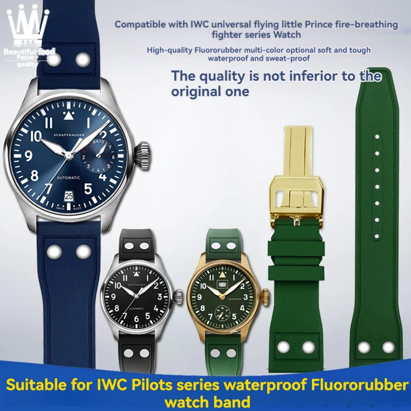20/21/22Mm Cinturino In Gomma Fluorurata Di Alta Qualità Per Iwc Big Pilot Little Prince Mark 18 Series Rivetti Cinturino Fibbia Pieghevole