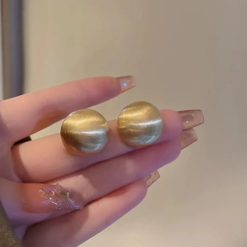 Women's Trendy Hemispherical Shape Stud Earrings, Chic Gold Color Metal Big Round Dangle Earrings Ear Jewelry Party Gift To Her