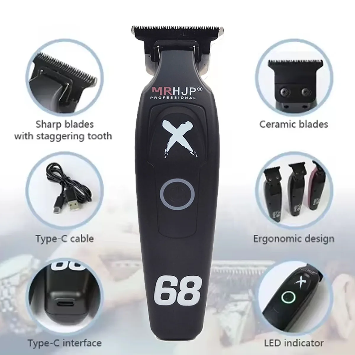 D10 7000RPM 3 Colors Professional Men's Hair Salon Hairdresser Sculpted Push Corner DLC Coating 0 Blades High Speed Low Noise 3