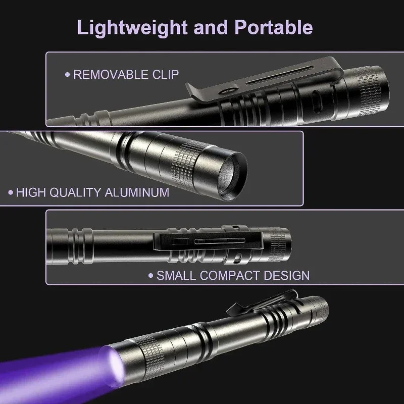 UV Flashlight 1/2PCS 395nm Ultraviolet Torch Pen Clip Portable AAA Batteries Pet Urine Scorpion Detector