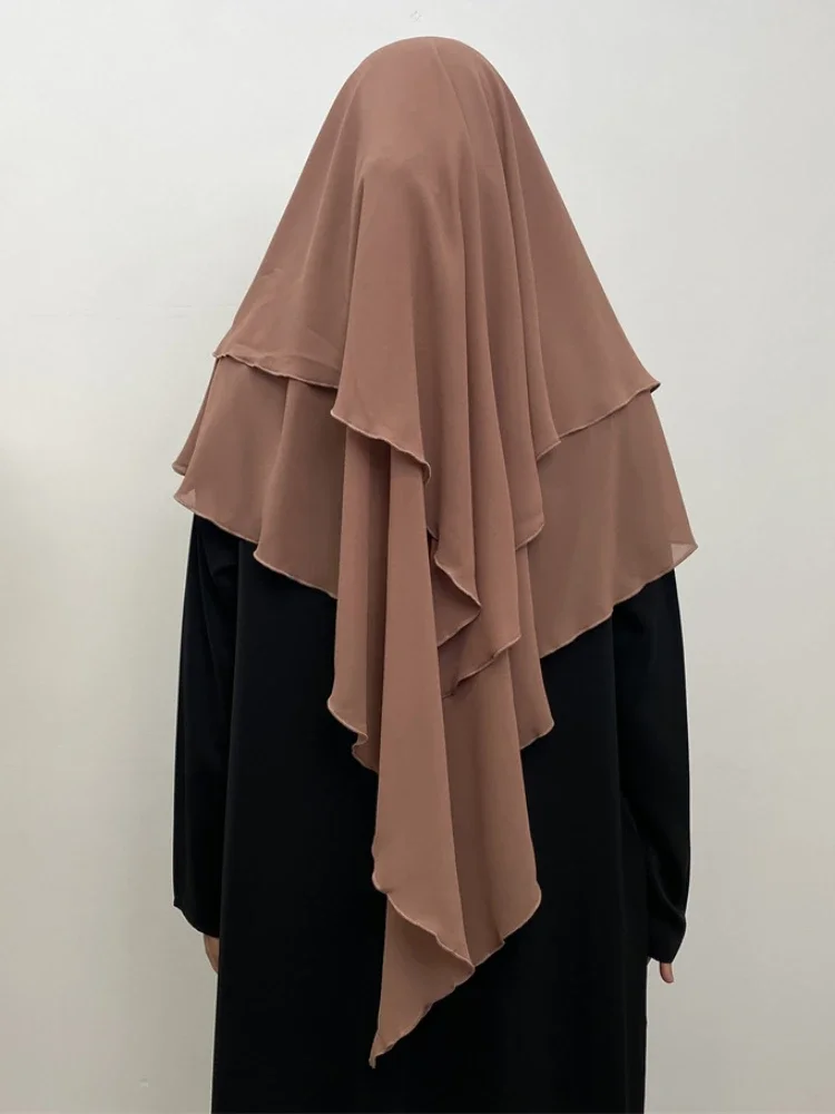 Ramadan Eid Hijab for Women Long Khimar 2 Layer Sleeveless Tops Abaya Muslim Headscarf Islamic Clothing Chiffon Hijabs Musulmans