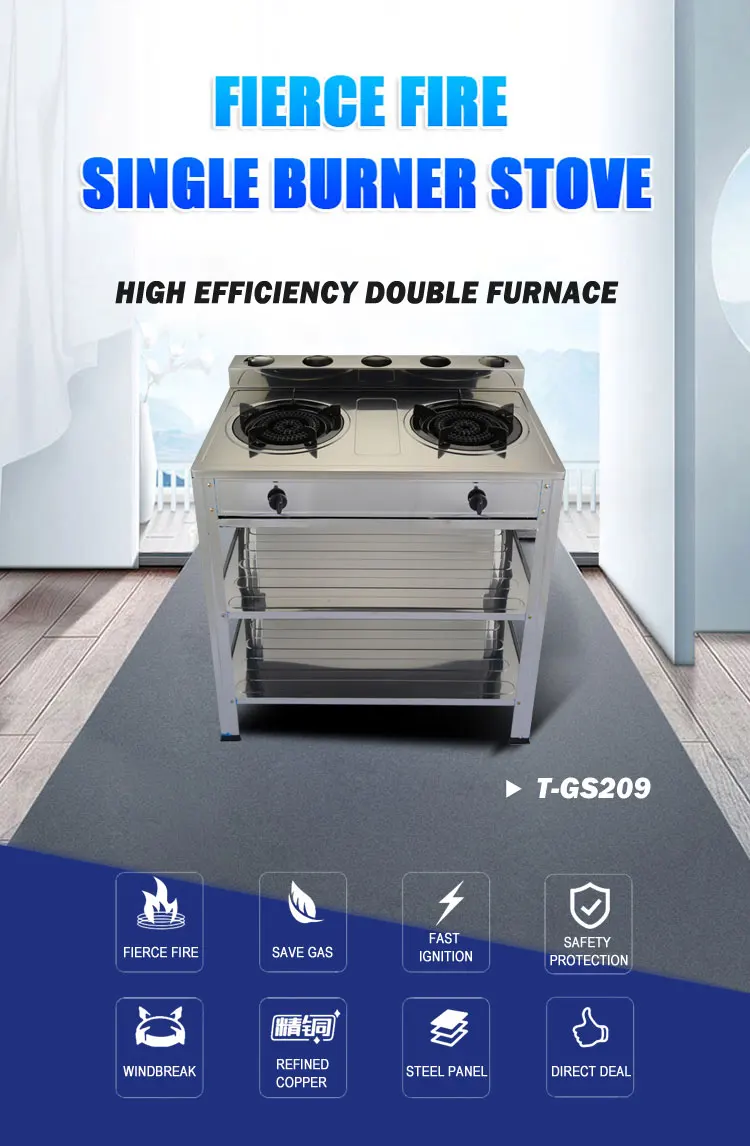 New Type Free Standing 150mm Heavy Duty Cast Iron Burner Double Burner Gas Cooktop Stainless Steel Auto Ignition Gas Stove 3