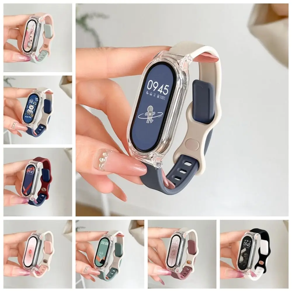 

Чехол для часов с пуговицами, новый мягкий дышащий двухцветный дизайнерский ремешок из ТПУ Для Xiaomi Mi Band 8, лето