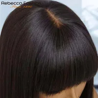 Perruques de cheveux humains droites avec frange frange partie centrale Bob perruques de dentelle cuir chevelu réaliste brésilien droite Bob perruques de dentelle avec frange 4