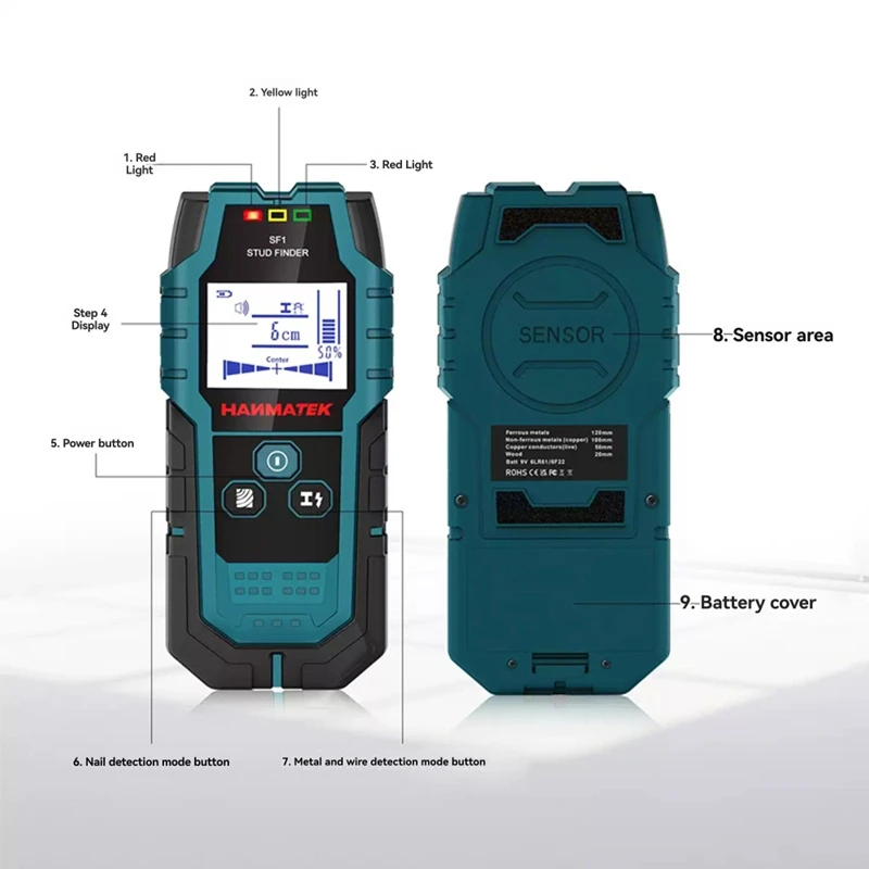 HANMATEK SF1 Stud Finder Wood Studs Metal Detecion Detection Of Live Cable Metal Measurement Finder Wall Detector Scanner