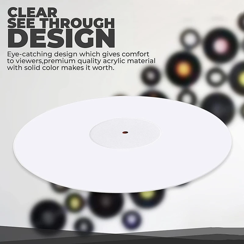 Turntable Acrílico Slipmat para Discos de Vinil lp 25 mm de Espessura Enhanced Bass Platter Mat 12 Branco