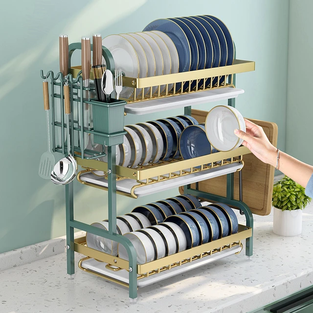 2 Tiers Tableware Household Drain Rack Rust-Proof Carbon Steel Dish Drainer  Dish Organizer Rack Kitchen Organizer Drying Storage - AliExpress