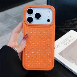 Luxury Glitter Bling Crystal Diamond Grid Pattern Silicone Bumper Case - iPhone 12 Pro Max (Orange)
