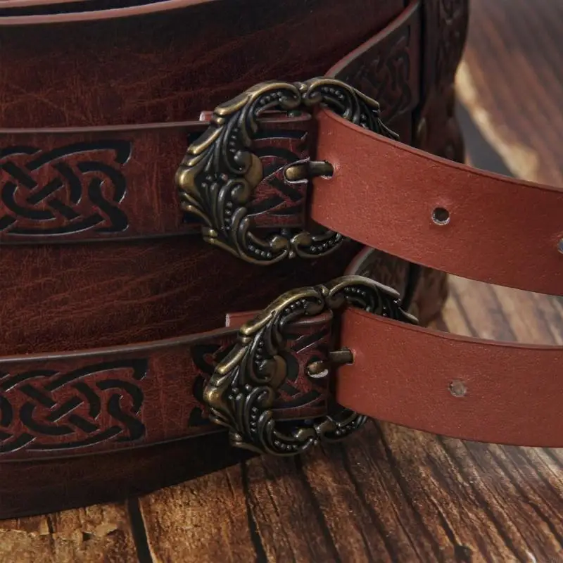 92ME Nordic Faux Leather Armors Belt Vintage Embossed Wide Belt Men Cosplay Knight Corsets Halloween Costume