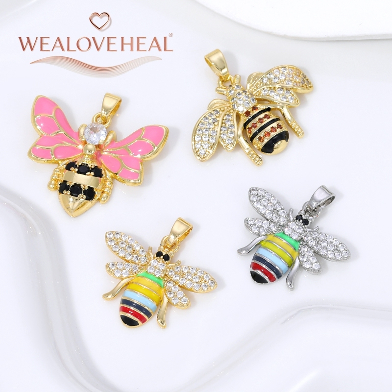 Cute 18K Gold Plated Coloured Enamel Bee Pendants,Inlaid  Zirconia Insects Bee Charms for DIY Necklaces Jewelry Making Supplies
