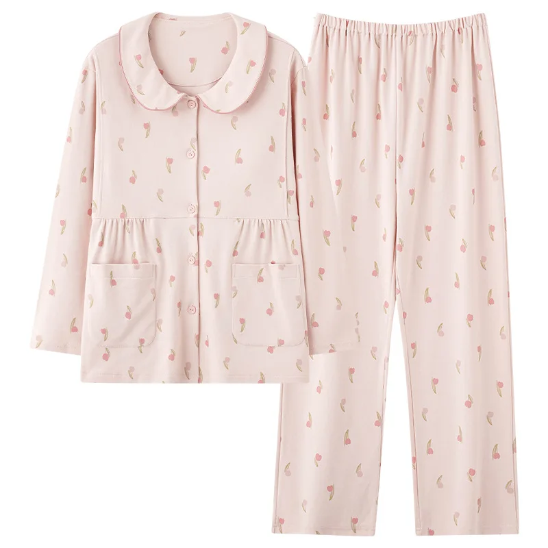 Postpartum clothing with chest cushion, autumn and winter, pure cotton, sweet and thin, pregnant women's sleepwear, nursing for 5 Postpartum clothing with chest cushion, autumn and winter, pure cotton, sweet and thin, pregnant women's sleepwear, nursing for - Image 5