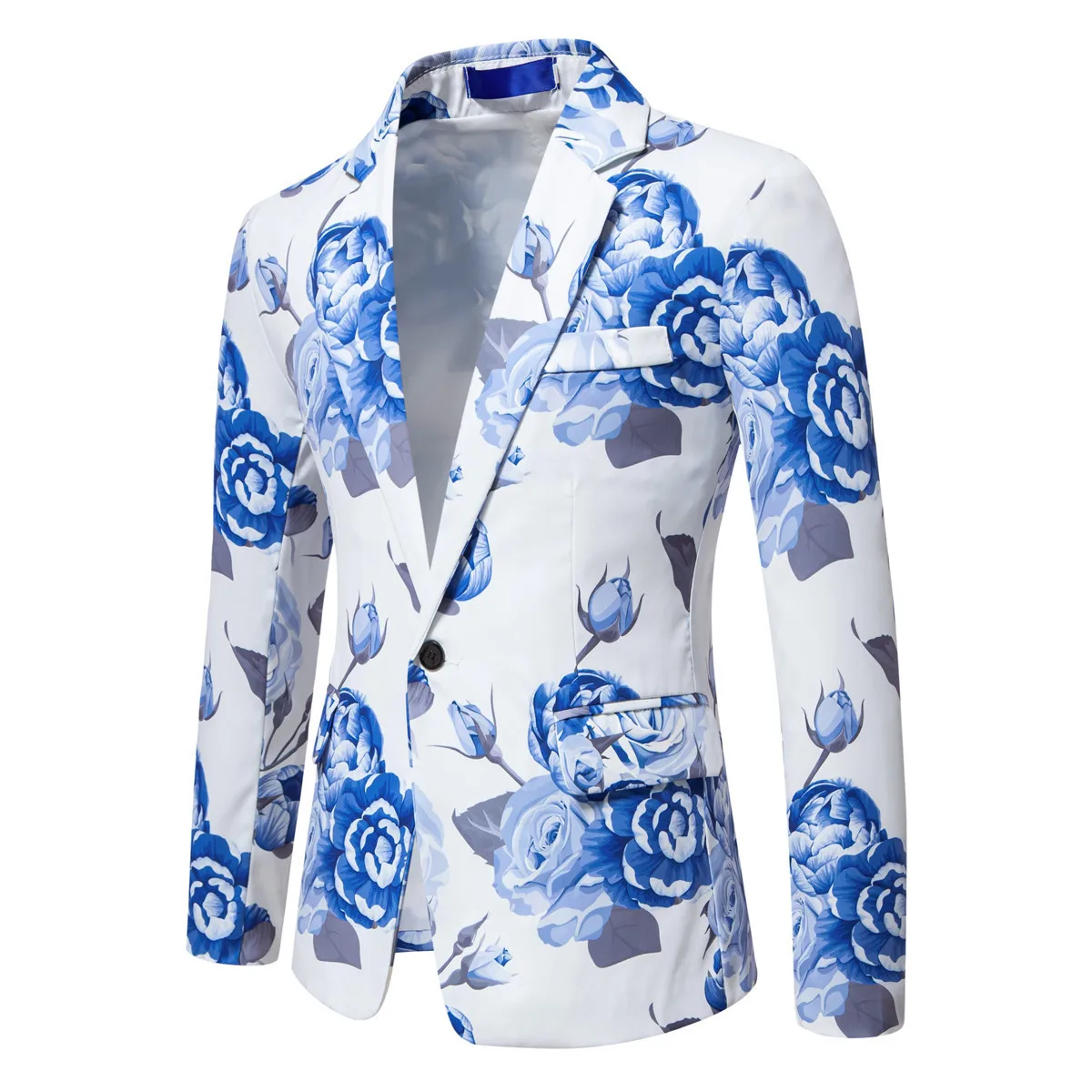Men's Blazer Suit for 2025 Spring and Autumn Newest Rose Print Party Nightclub Suit Stage Performance Men Clothing - 2