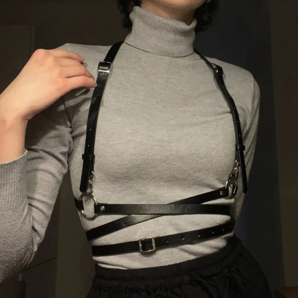 가죽 섹시한 브래지어 하네스 벨트, BDSM 바디 본디지 케이지, 에로틱 속옷, 가터 벨트, 고딕 페티시 의류, 여성용 멜빵