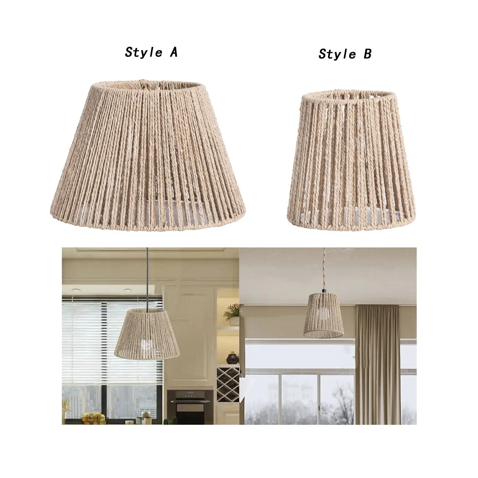 Woven Lampshade Pendant Light Fixture Handmade Rope Weave Retro Chandelier Light Cover for Bedroom Dining Room Kitchen Home Cafe