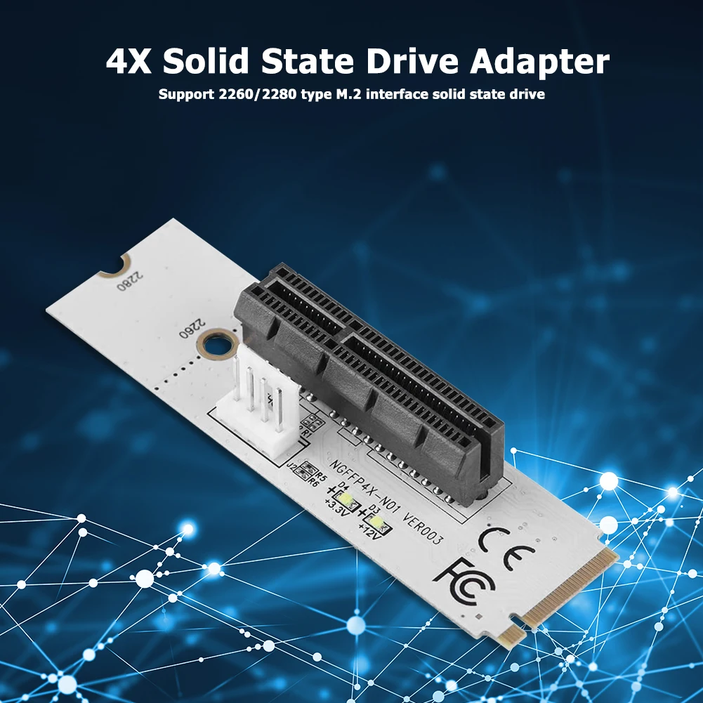 LED 어댑터 컨버터 키, M.2 to PCI-E 4X 라이저 카드, M2 to X4