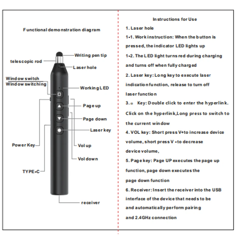 قلم Powerpoint للعرض اللاسلكي من النوع C، قلم تحكم...