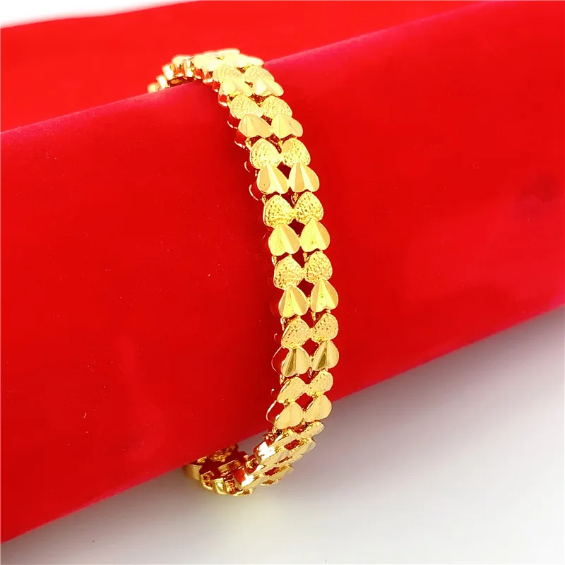 Braccialetti Con Braccialetti A Forma Di Cuore D'Amore Color Oro Puro 24 Carati Per Gioielli Da Donna Bracciale Da Sposa Di Fidanzamento Anello Placca