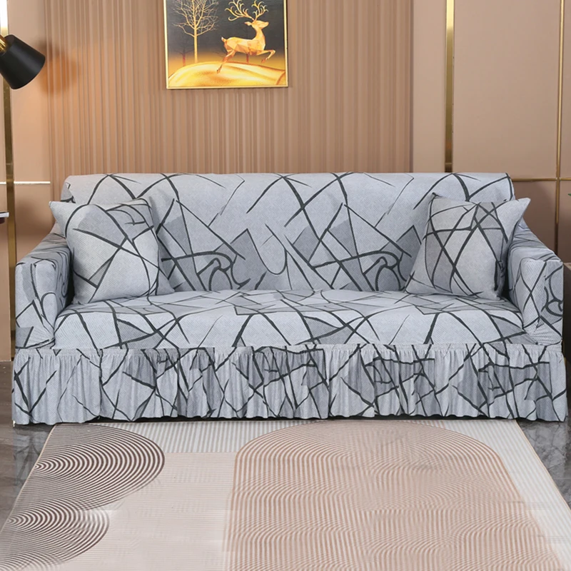 1/2/3/4 Seater Print Sofa Cover With Skirt Stretch Armchair Sofa Slipcover Elastic Chair Protector for Living Room 3